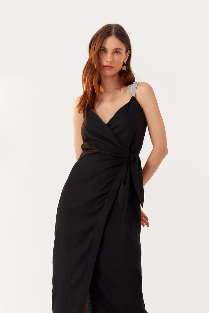 Vestido Linho Midi Transpassado