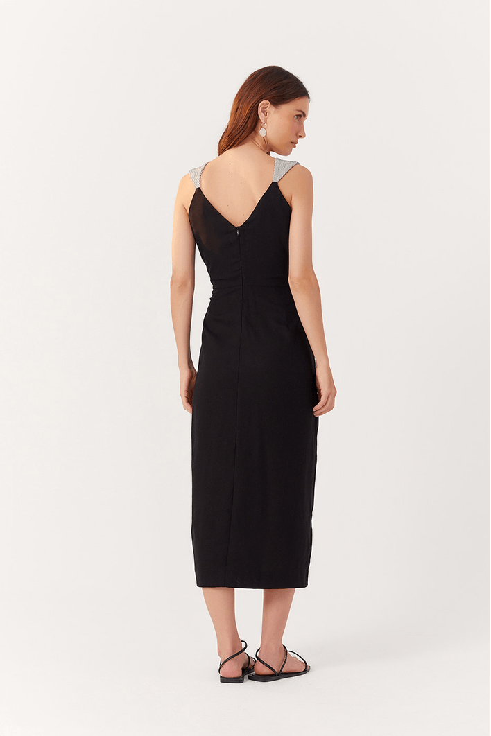 Vestido Linho Midi Transpassado