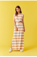 Vestido Estampa Listra Bege