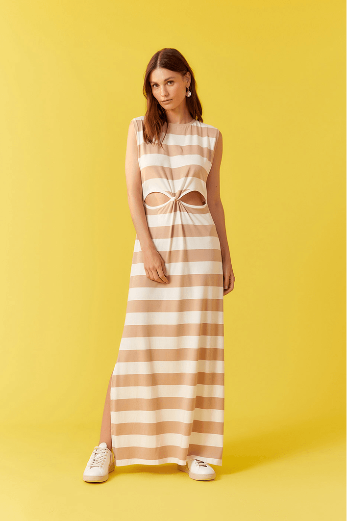Vestido Estampa Listra Bege
