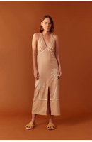 Vestido Linho Cropped Bordado Coqueiro