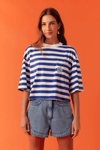 T-shirt Estampa Listra Azul Com Bordado
