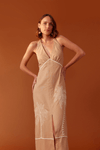 Vestido Linho Cropped Bordado Coqueiro