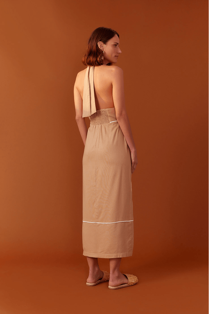 Vestido Linho Cropped Bordado Coqueiro