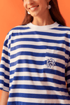 T-shirt Estampa Listra Azul Com Bordado