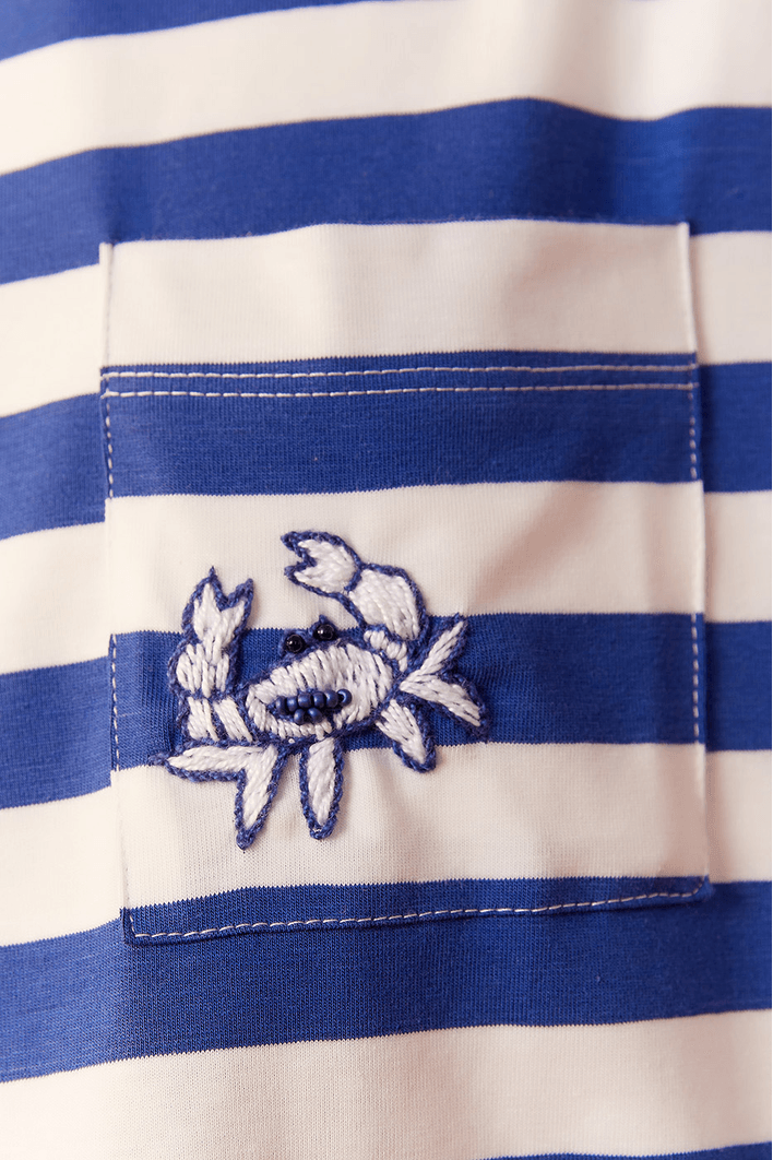 T-shirt Estampa Listra Azul Com Bordado
