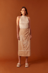 Saia Linho Cropped Bordado Coqueiro