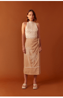 Saia Linho Cropped Bordado Coqueiro