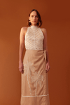 Saia Linho Cropped Bordado Coqueiro