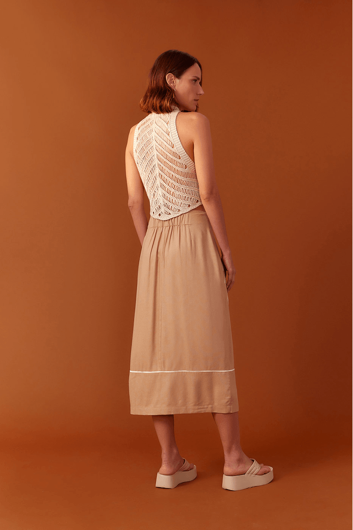 Saia Linho Cropped Bordado Coqueiro
