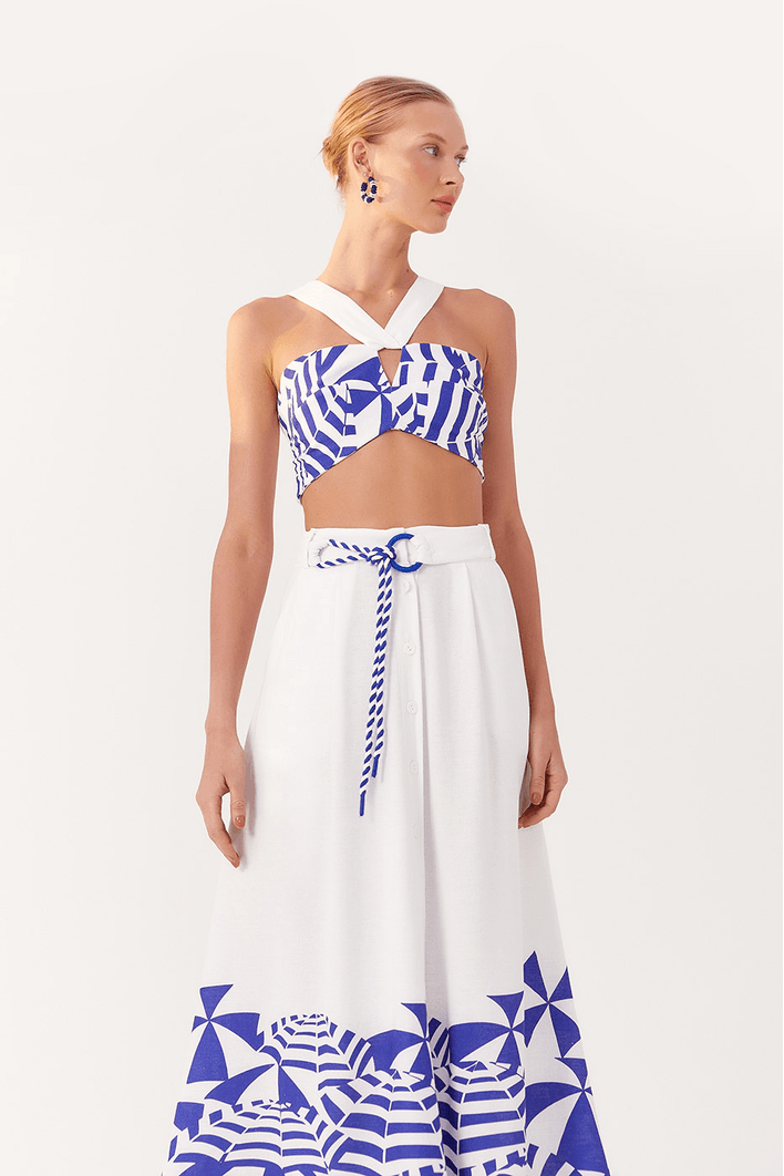 Saia Cropped Linho Estampa Ombrelone