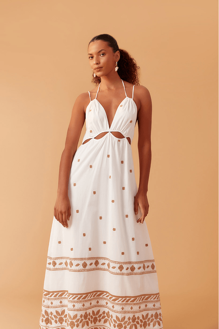 Vestido Cropped Bordado Barrado