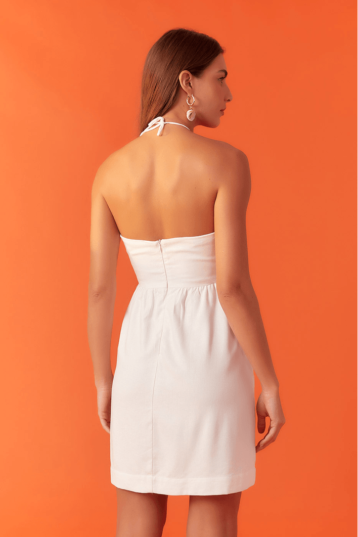 Vestido Linho Curto Busto Franzido