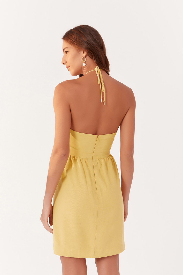 Vestido Linho Curto Busto Franzido