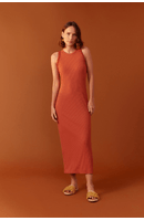 Vestido Canelado Bordado Crochet
