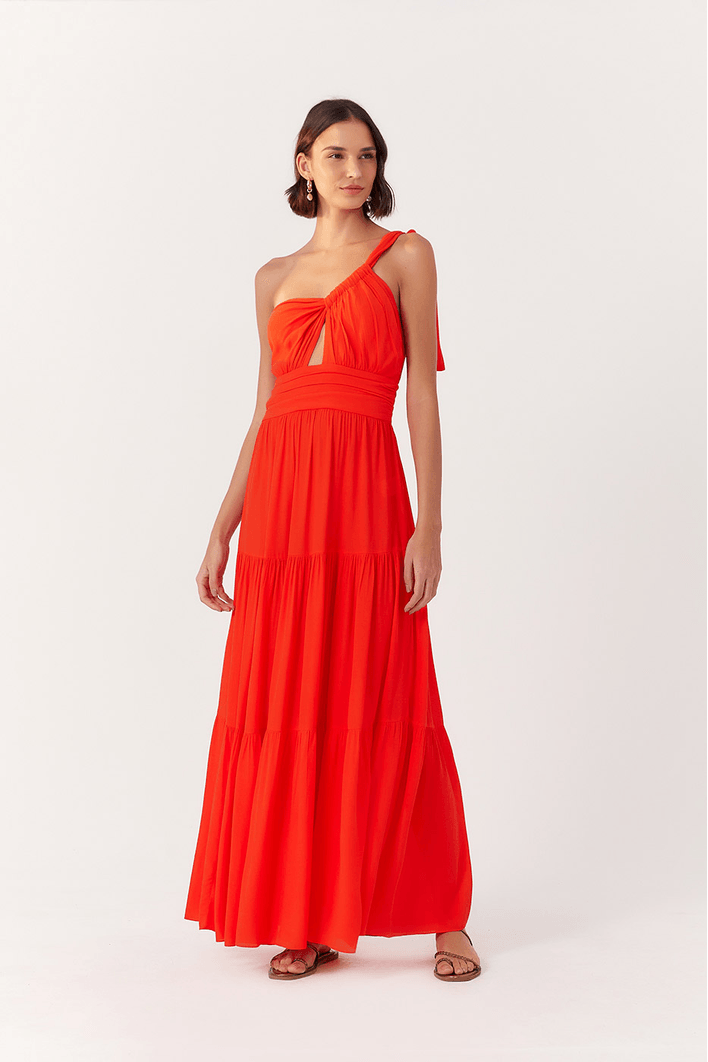 Vestido Longo Crepe Alça Diagonal