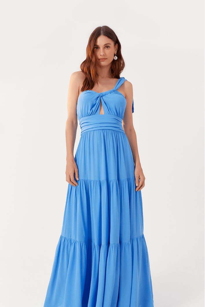 Vestido Longo Crepe Alça Diagonal