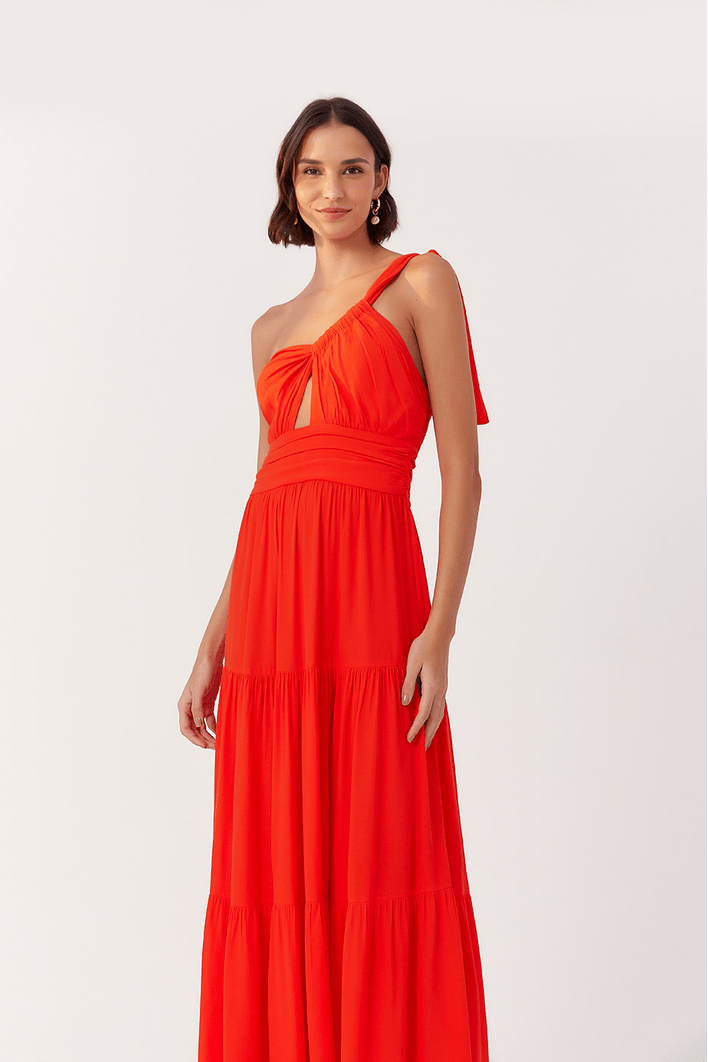 Vestido Longo Crepe Alça Diagonal