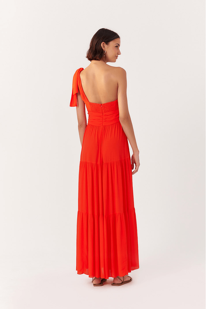 Vestido Longo Crepe Alça Diagonal