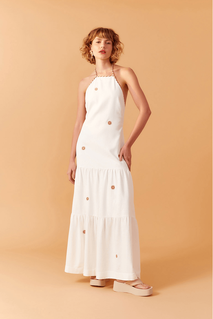 Vestido Linho Bordado Sol