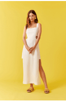 Vestido Linho Cropped Recorte Lateral