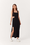 Vestido Linho Cropped Recorte Lateral
