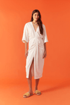 Vestido Midi Linho Saia Pregas