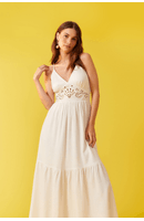 Vestido Linho Cropped Bordado Rechilieu