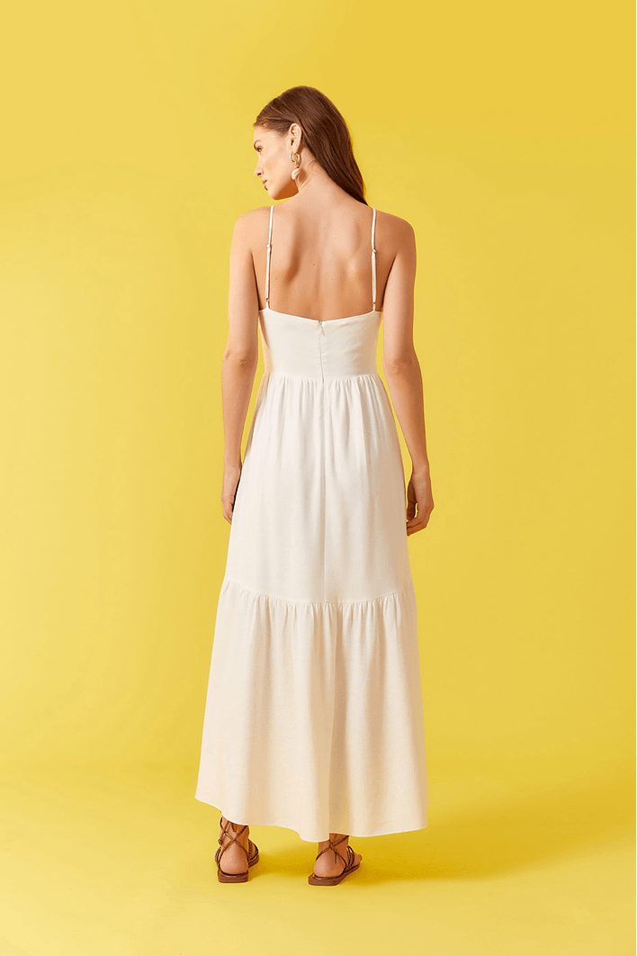 Vestido Linho Cropped Bordado Rechilieu