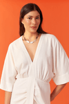 Vestido Midi Linho Saia Pregas