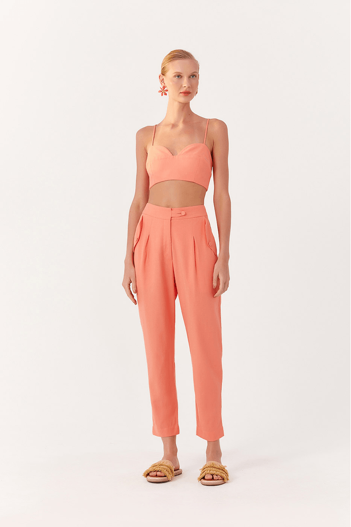 Calça Linho Lapela Bolso Frente