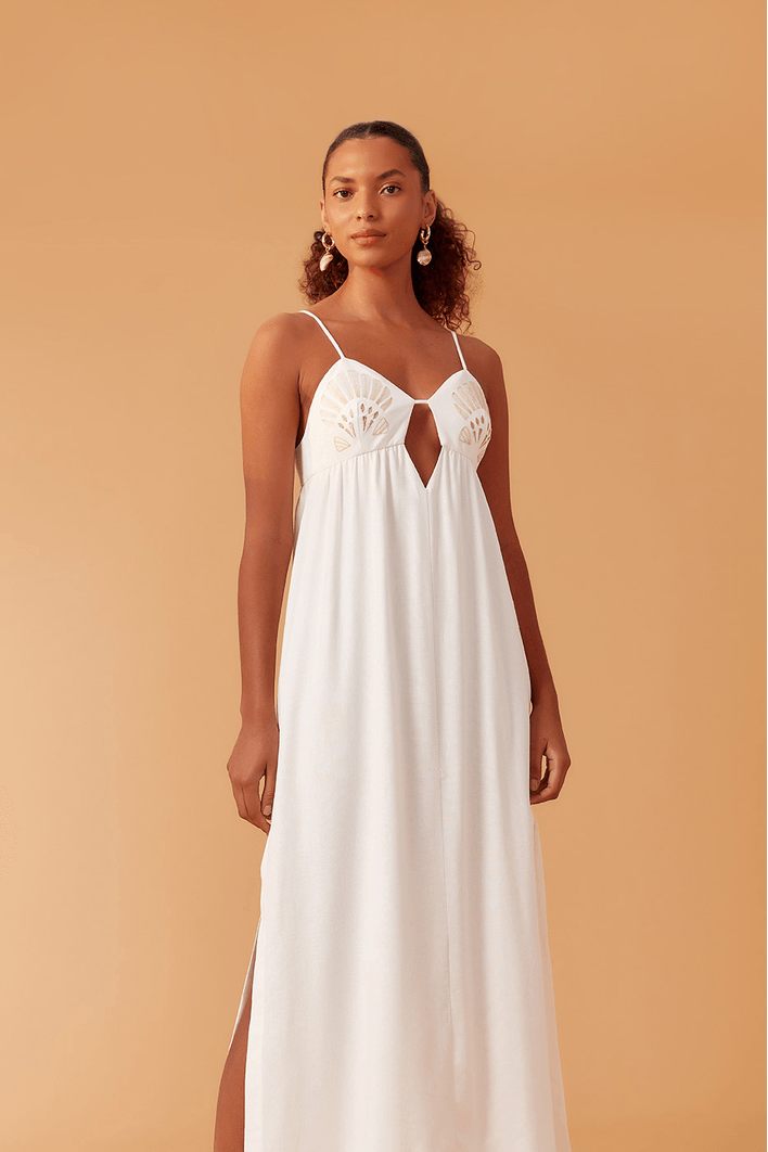Vestido Cropped Linho Bordado Concha
