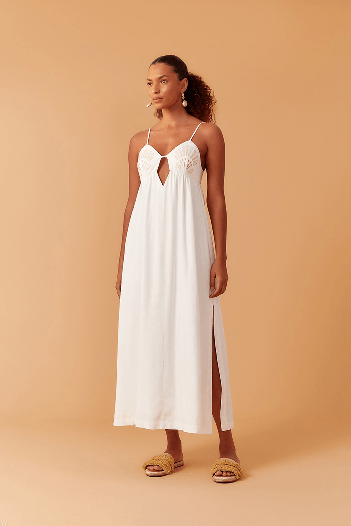 Vestido Cropped Linho Bordado Concha