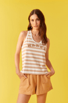 Blusa Estampa Listra Bege Com Bordado