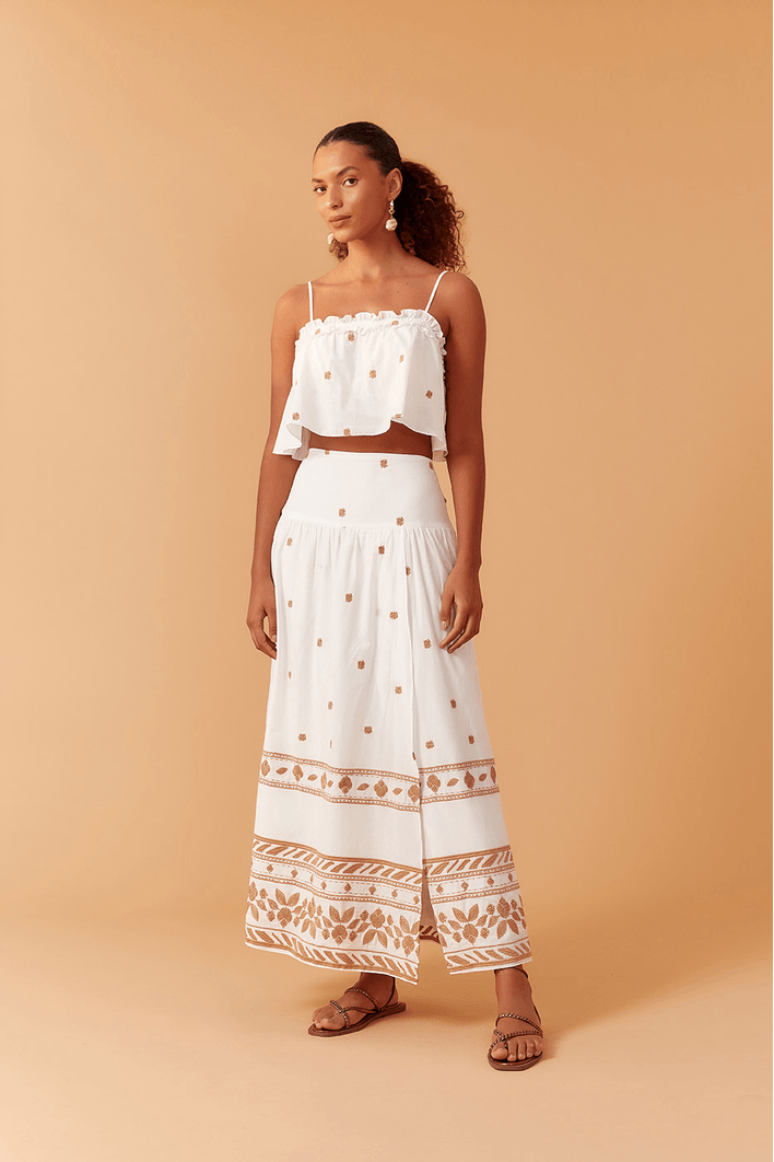 Saia Cropped Bordado Barrado