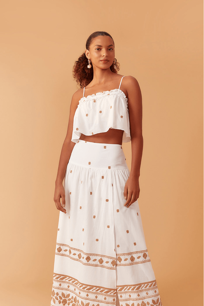 Saia Cropped Bordado Barrado