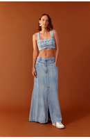 Saia Jeans Longa Recortes