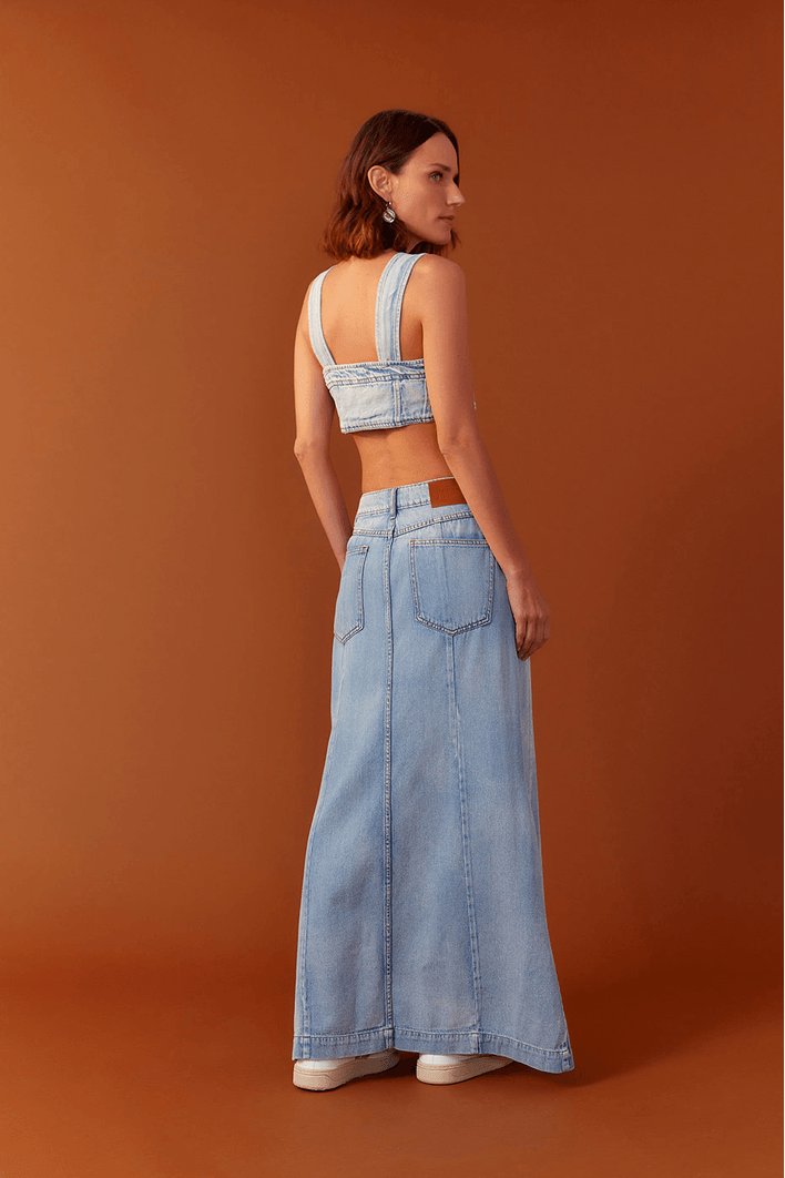 Saia Jeans Longa Recortes
