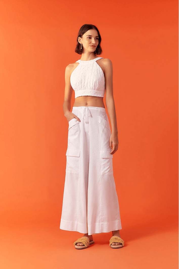 Calça Bolsos Cadarço Cintura