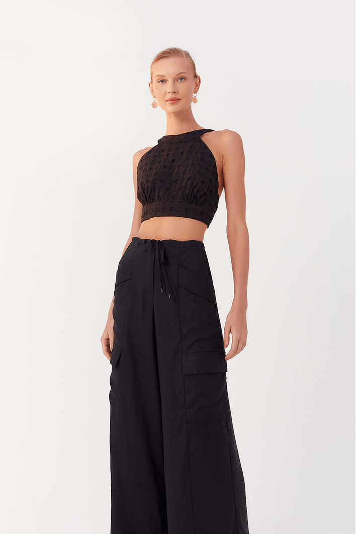 Calça Bolsos Cadarço Cintura