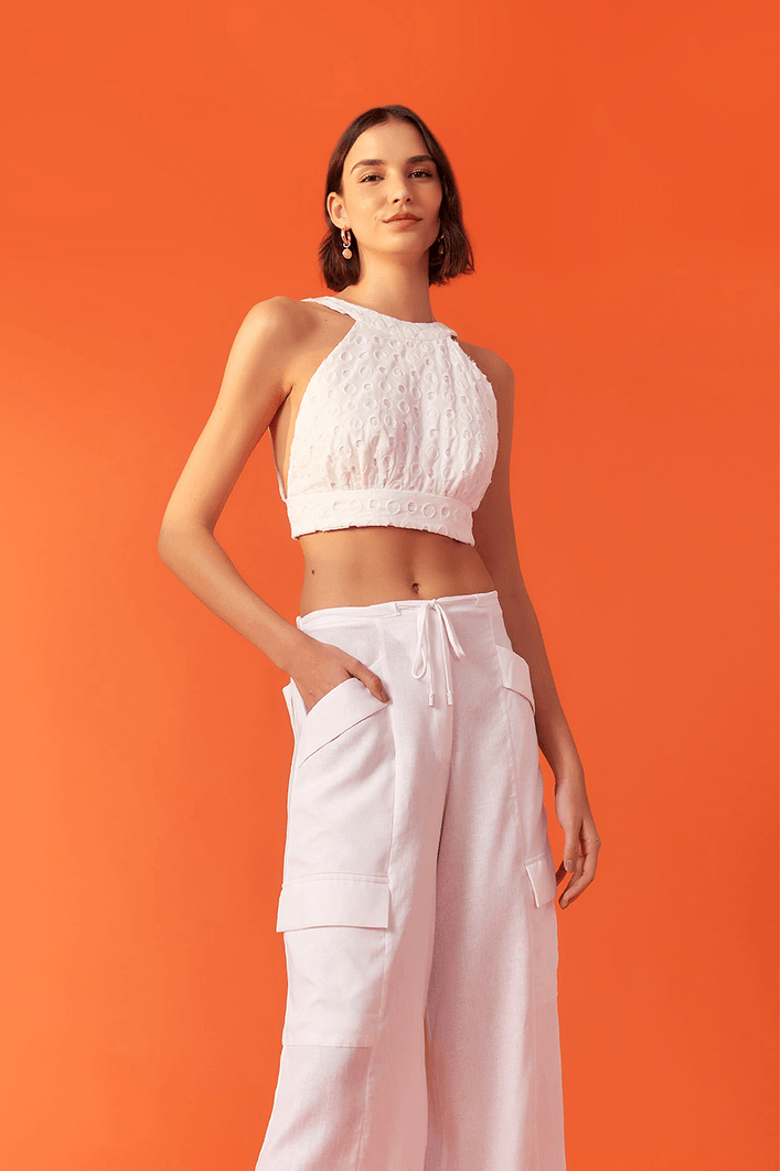Calça Bolsos Cadarço Cintura
