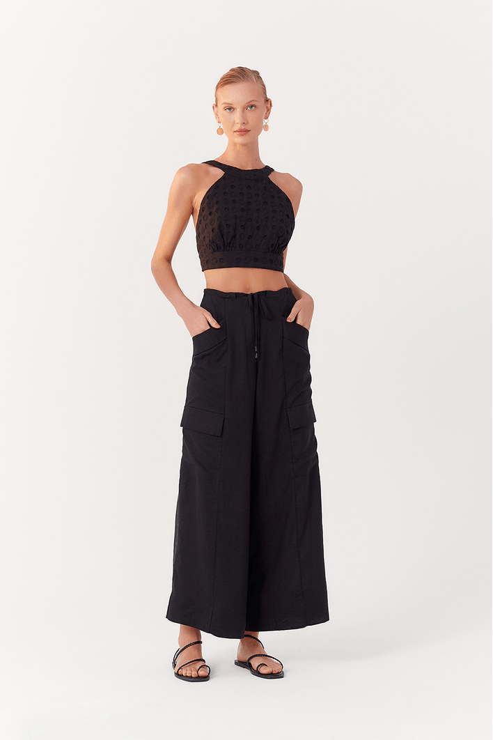 Calça Bolsos Cadarço Cintura