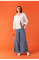 Calça Jeans Cropped Recortes