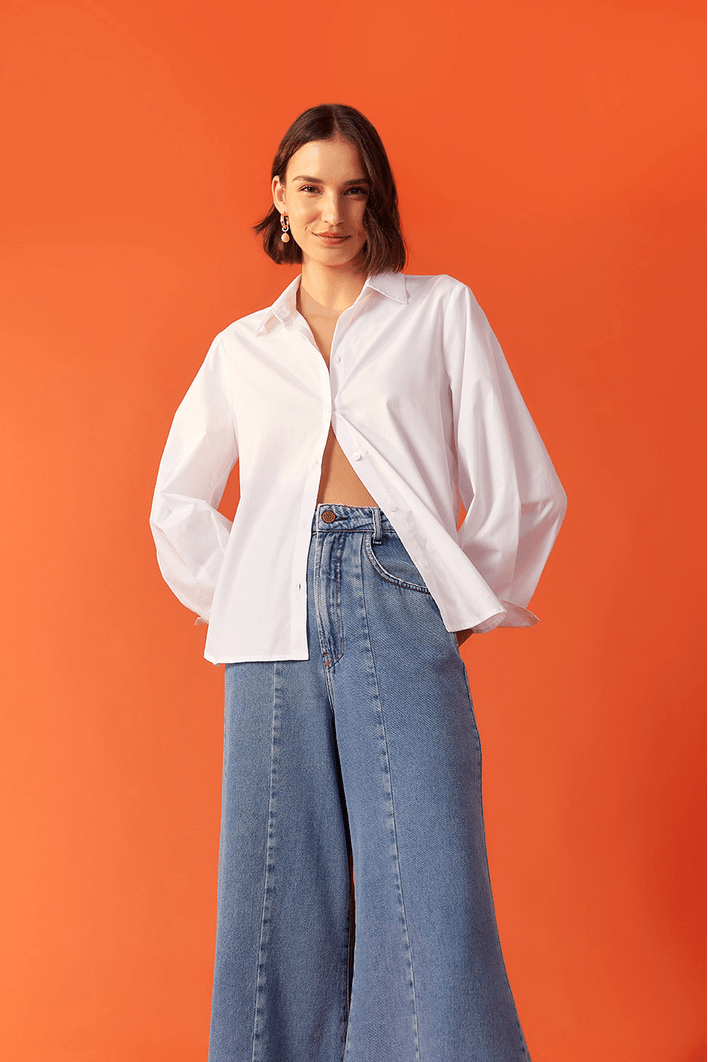 Calça Jeans Cropped Recortes