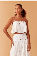 Blusa Bordada Decote Reto