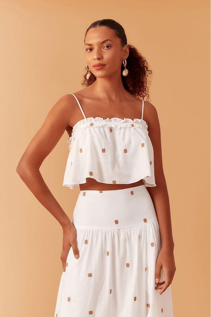 Blusa Bordada Decote Reto