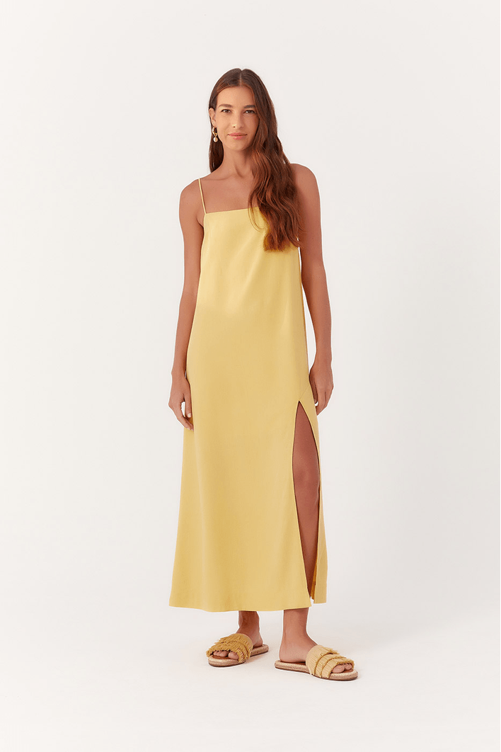 Vestido Linho Cropped Fenda