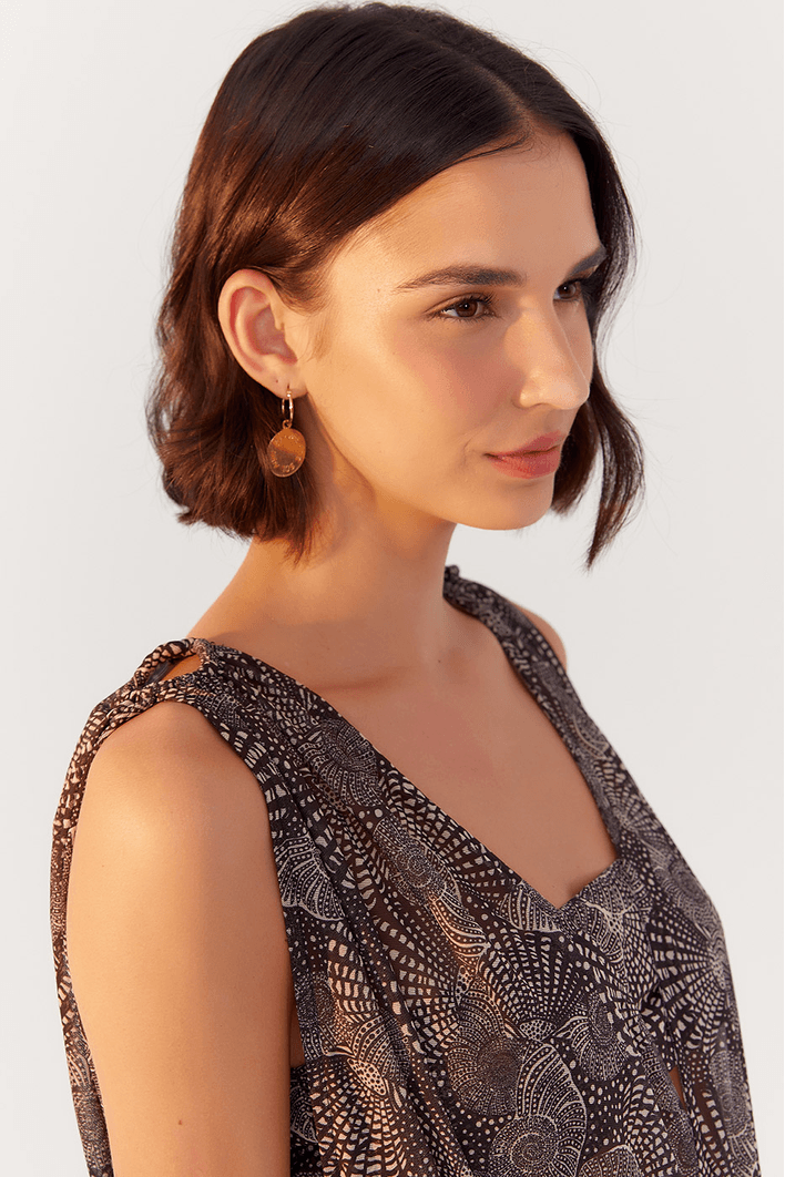 Vestido Longo Tule Estampa Búzios