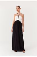 Vestido Longuete Crepe Bicolor
