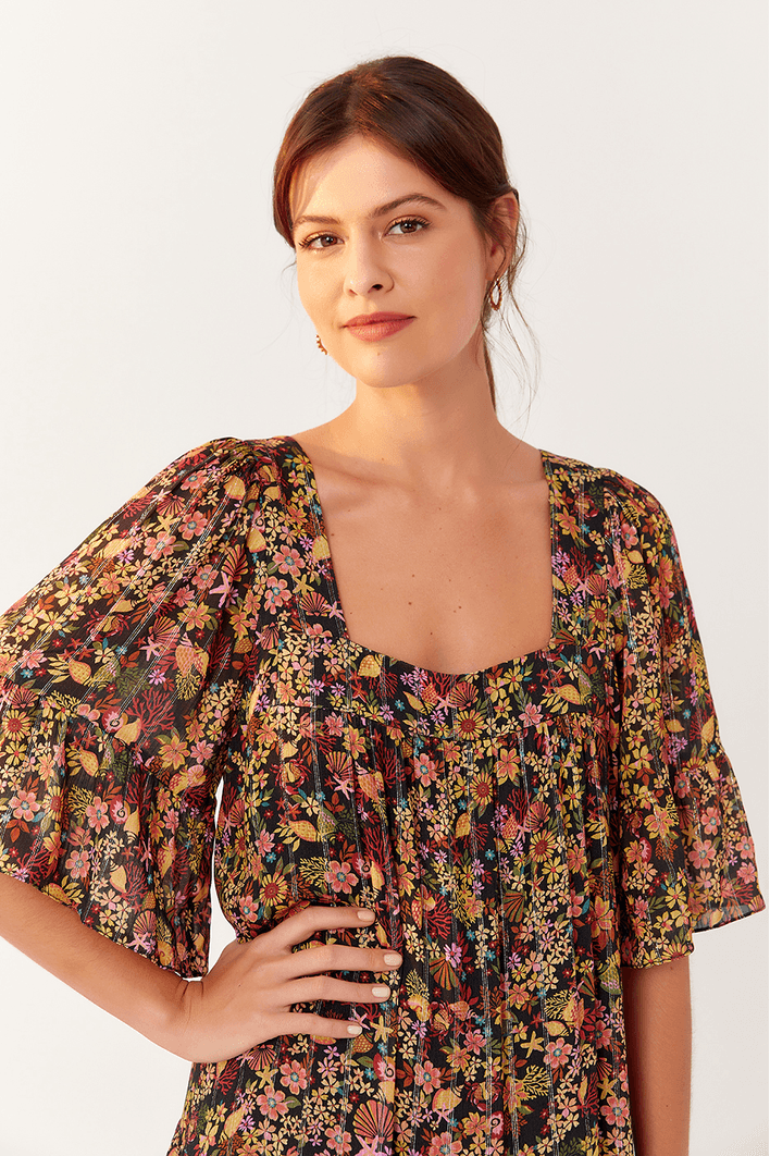 Vestido Lurex Estampa Água Doce